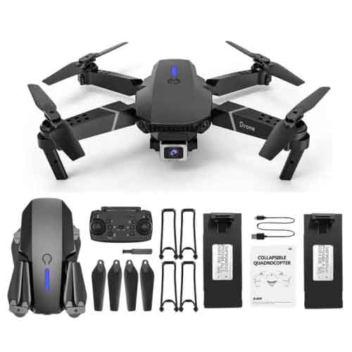 E88 Drone with HD Camera and Remote Control, Foldable Drone with Long Battery for Beginners
