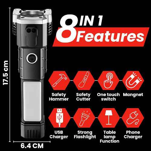 Multi-Function LED Flashlight with Cutter & Hammer at Lowest Price 2