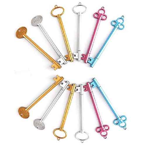 6 Pieces Keys Theme Blue Ink Gel Pen Set - Cute Stationery for Kids, School & Return Gifts