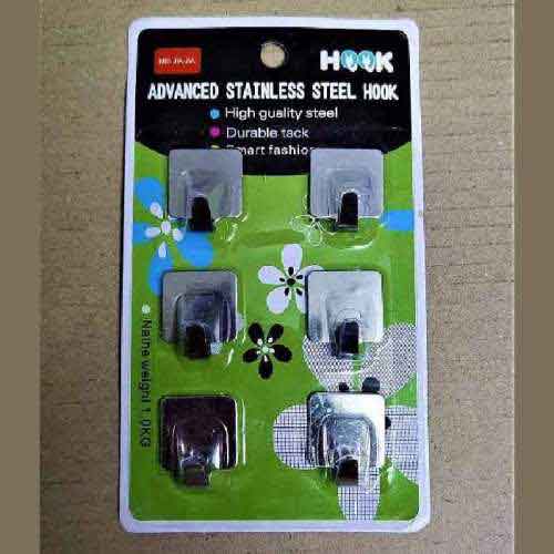 Stainless Steel Adhesive Hooks - 6 Pcs - 1kg Capacity at Lowest Price 3