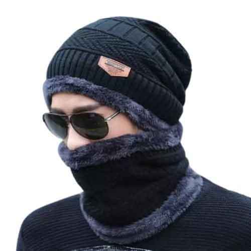 Winter Woolen Cap with Neck Warmer Scarf Set Combo, Multicolor, Beanie Cap and Muffler